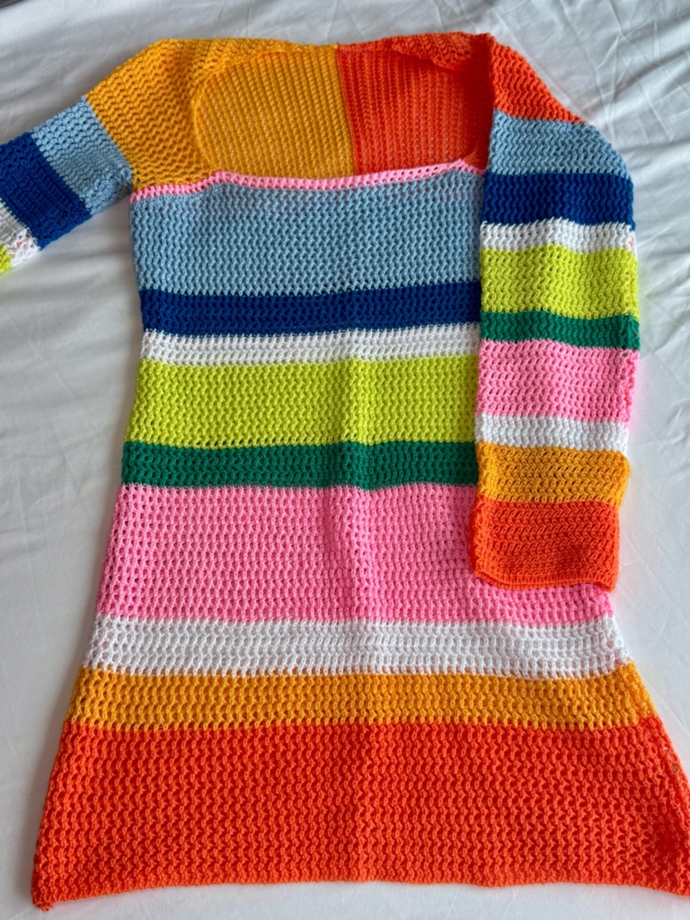 Colorblock Crochet Stripe Knit Dress NEW
